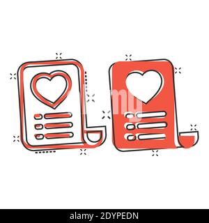 Wishlist icon in comic style. Like document cartoon vector illustration on white isolated background. Favorite list splash effect business concept. Stock Vector