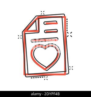 Wishlist icon in comic style. Like document cartoon vector illustration on white isolated background. Favorite list splash effect business concept. Stock Vector