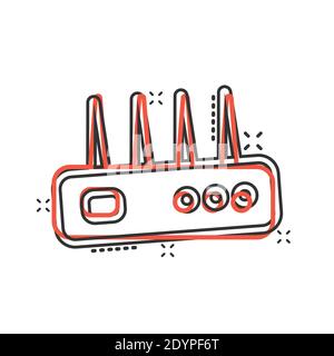 Wifi router icon in comic style. Broadband cartoon vector illustration on white isolated background. Internet connection splash effect business concep Stock Vector