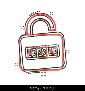 Login icon in comic style. Password access cartoon vector illustration on white isolated background. Padlock entry splash effect business concept. Stock Vector