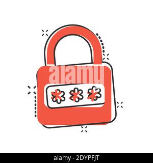 Login icon in comic style. Password access cartoon vector illustration on white isolated background. Padlock entry splash effect business concept. Stock Vector