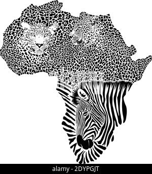 Zebra and Leopards on the map of Africa Stock Vector