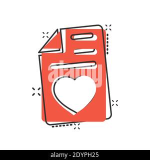 Wishlist icon in comic style. Like document cartoon vector illustration on white isolated background. Favorite list splash effect business concept. Stock Vector