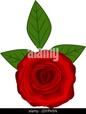 Red rose vector art with green leaves. Stock Vector