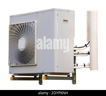 External unit of reversible air conditioner. White background. Stock Photo
