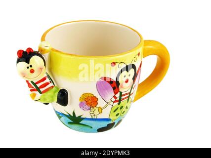 Decorated cup isolated on white background Stock Photo