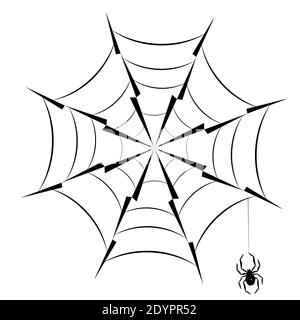 Spider hanging on spider web silhouette icon eps10 vector illustration. Stock Vector