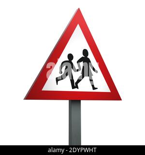 3D Render Road Sign of School crossing  patrol ahead Isolated on a White Back Stock Photo