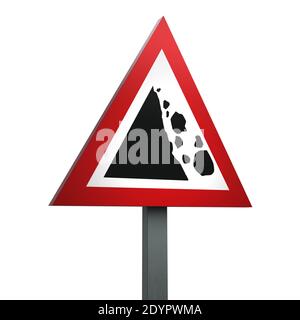 3D Render Road Sign of Falling Rocks Isolated on a White Background Stock Photo