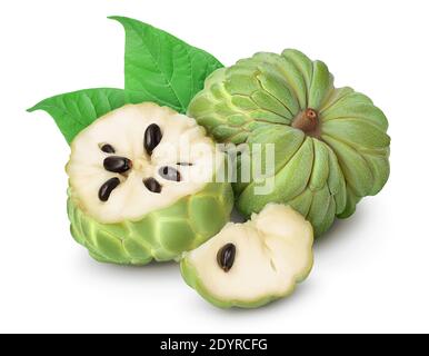 Sugar apple or custard apple isolated on white background with clipping path and full depth of field. Exotic tropical Thai annona or cherimoya fruit Stock Photo