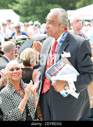 United States Representative Charlie Rangel (Democrat of New York) stands when he is recognized as part of a group of Korean War Veterans are recognized during U.S. President Barack Obama's remarks marking the 60th Anniversary of the Korean War Armistice at the Korean War Veterans Memorial in Washington, D.C., USA, on Saturday, July 27, 2013. Photo by Ron Sachs/Pool/ABACAPRESS.COM Stock Photo