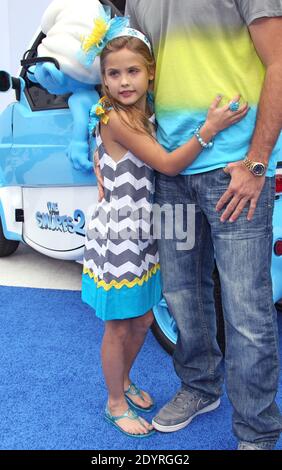 Dannielynn Marshall, Larry Birkhead, Columbia Pictures premiere for The Smurfs 2 at the Regency Village Theatre in Los Angeles, CA, USA, July 28, 2013. (Pictured: Dannielynn Marshall, Larry Birkhead). Photo by Baxter/ABACAPRESS.COM Stock Photo