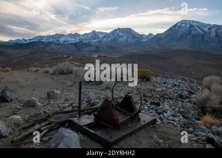 This is an old mining site, close to Buttermilk Road in the hills above Bishop, Inyo County, CA, USA. Stock Photo