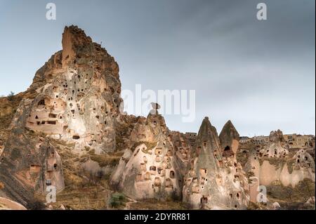 Beautiful panoramic photo of Cappadocia, Goereme, Turkey on a cloudy day Stock Photo