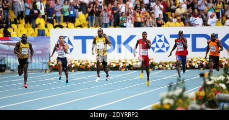 Jamaica's Usain Bolt (C) wins the men's 200 metres final at the 2013 IAAF World Championships at the Luzhniki stadium in Moscow, Russia, on August 17, 2013. Photo by Giuliano Bevilacqua/ABACAPRESS.COM Stock Photo