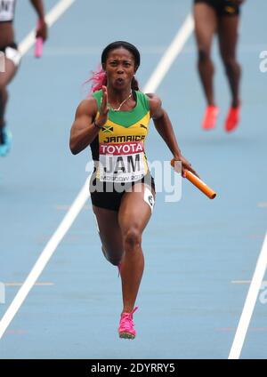 Jamaica's Shelly-Ann Fraser-Pryce celebrates after winning the women's 4x100 metres relay final at the 2013 IAAF World Championships at the Luzhniki stadium in Moscow, Russia, on August 18, 2013. Photo by Giuliano Bevilacqua/ABACAPRESS.COM Stock Photo