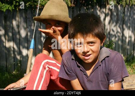 Gypsy (Rroma/ Romani) boys in Romania Stock Photo