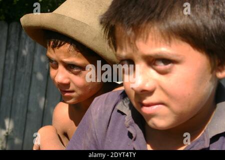 Gypsy (Rroma/ Romani) boys in Romania Stock Photo