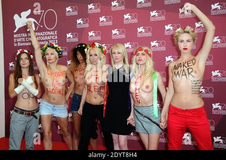 Inna Shevchenko, Sasha Shevchenko, director Kitty Green and Femen activists attending the 'Ukraina is not a Brothel' Photocall during the 70th Venice International Film Festival (Mostra), at Lido island in Venice, Italy, on September 04, 2013. Photo by Aurore Marechal/ABACAPRESS.COM Stock Photo