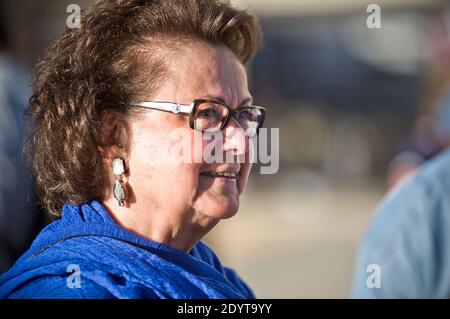 Former leader of the French Christian Democratic (PCD) party and former right-wing party UMP minister Christine Boutin and other French people stand alongside Syrians who support the regime of Syrian President Bashar al-Assad as they take part in a demonstration against US and French intervention in the conflict, at the Trocadero in Paris, France on September 3, 2013. Meanwhile the UN High Commissioner for Refugees said today that more than two million Syrians have fled Syria and some 4.2 million have been displaced internally by the 29-month long conflict which has already claimed 110 000 liv Stock Photo