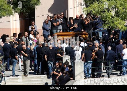 No Web No Apps Until September 24, 2013 - Jose Anigo and family attending the Funeral servive of his son Adrien Anigo in Aubagne, France on septembre 9, 2013. Photo by ABACAPRESS.COM Stock Photo