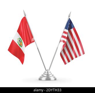 Liberia and Peru table flags isolated on white 3D rendering Stock Photo