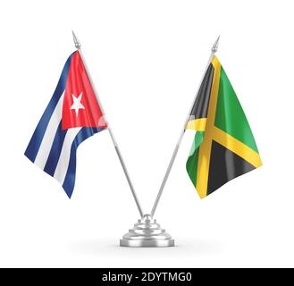 Jamaica and Cuba table flags isolated on white 3D rendering Stock Photo