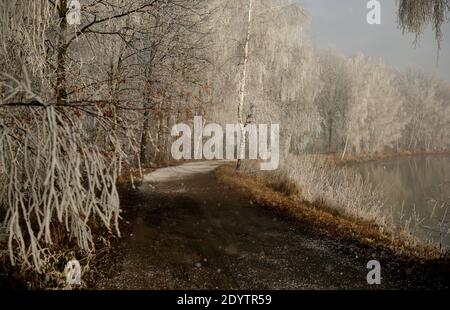 A beautiful winter morning on the Lakes at sunrise Stock Photo