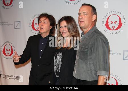 From left, Sir Paul McCartney, Rita Wilson and Tom Hanks attending The Shakespeare Center of Los Angeles' 23rd Annual 'Simply Shakespeare' held at The Broad Stage in Santa Monica, Los Angeles, CA, USA on September 25, 2013. Photo by Krista Kennell/ABACAPRESS.COM Stock Photo