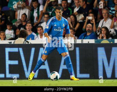 Real Madrid's Cristiano Ronaldo has just scored the 0-1 leading goal during  the Spanish La Liga football match, Elche FC Vs Real Madrid CF at Estadio  Manuel Martinez Valero in Elche, Spain