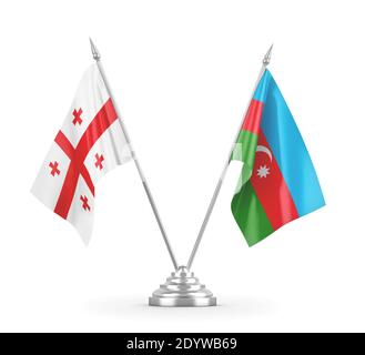 Azerbaijan and Georgia table flags isolated on white 3D rendering Stock Photo