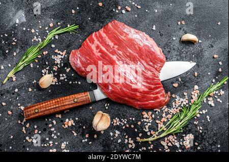 Raw Flat Iron steak black Angus. Fresh Marble beef meat. Isolated on ...