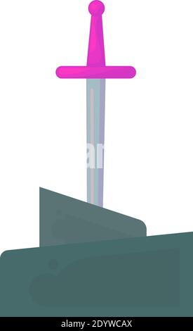 Sword in the stone, illustration, vector on a white background. Stock Vector