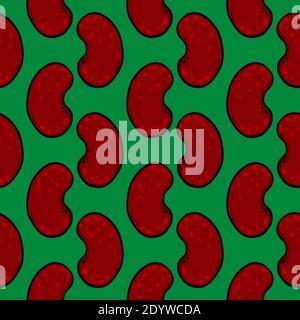 Red bean,seamless pattern on green background. Stock Vector