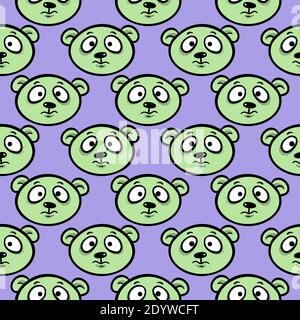 Cute bear head,seamless pattern on purple background. Stock Vector