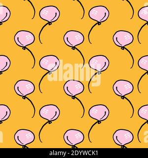Cute pink balloons,seamless pattern on yellow background. Stock Vector