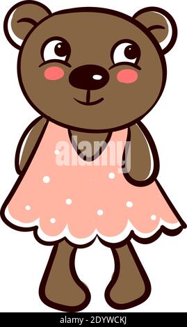 Bear in a pink dress, illustration, vector on a white background. Stock Vector