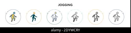 Jogging icon in filled, thin line, outline and stroke style. Vector illustration of two colored and black jogging vector icons designs can be used for Stock Vector