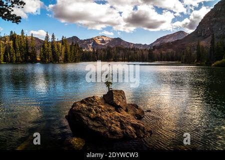 Autumn afternoon at Iron Bog Lake in Idaho's Pioneer Mountains Stock Photo