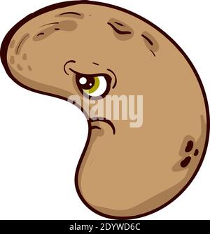 Sad cashew, illustration, vector on a white background. Stock Vector