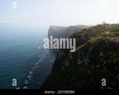 Aerial view of massive Acantilados del Infierno seaside cliffs of hell near Ribadesella in Asturias Northern in Spain Stock Photo