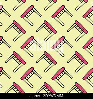 Pink chairs,seamless pattern on yellow background. Stock Vector