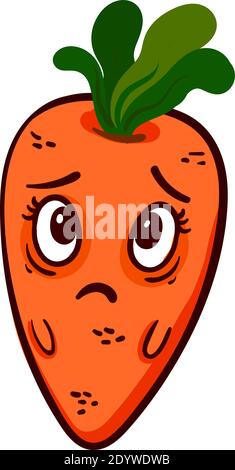 Scared carrot, illustration, vector on a white background. Stock Vector