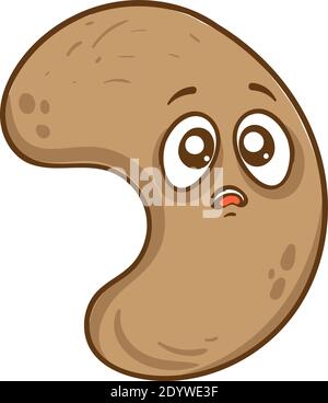 Scared cashew, illustration, vector on a white background. Stock Vector