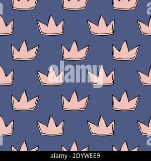 Small crown,seamless pattern on dark purple background. Stock Vector