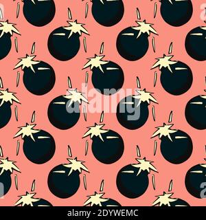 Small bombs,seamless pattern on dark pink background. Stock Vector