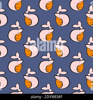 Small fish,seamless pattern on dark purple background. Stock Vector