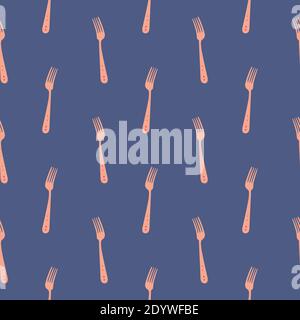 Very small forks,seamless pattern on purple background. Stock Vector