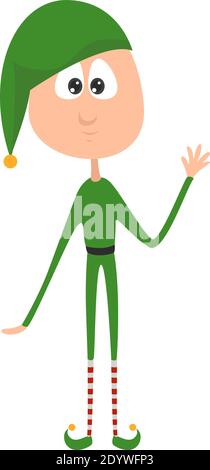 Elf dressed in green, illustration, vector on a white background. Stock Vector