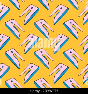 Pink clothing iron,seamless pattern on yellow background. Stock Vector